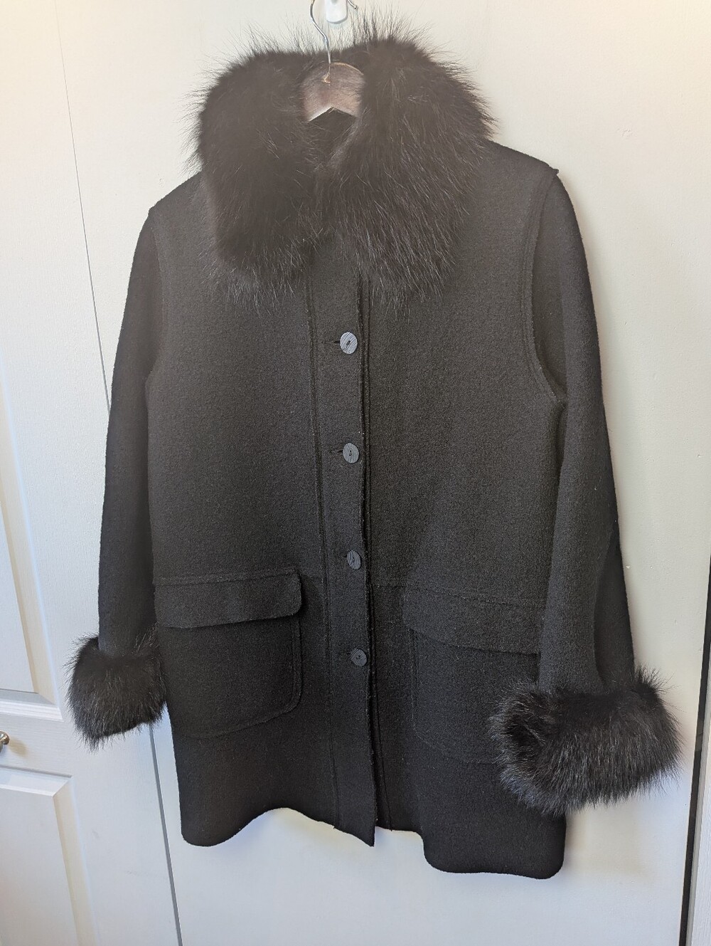 Vintage HILARY RADLEY Women Winter Coat Black 100% Wool Size 2 Made In Canada